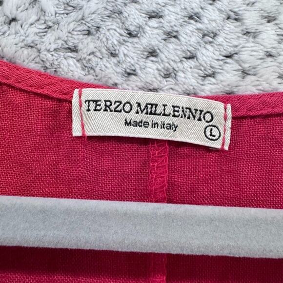 Terzo Millennio Dress Womens L Red Linen Tank Maxi Tiered Boat Neck Sleeveless - Picture 7 of 14